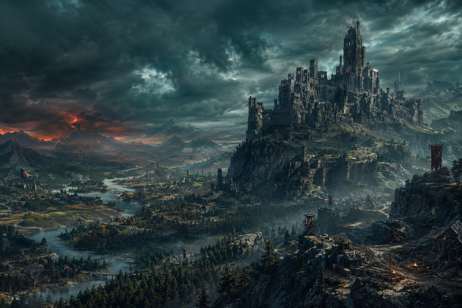 A dark fantasy mountain citadel and its contested territories